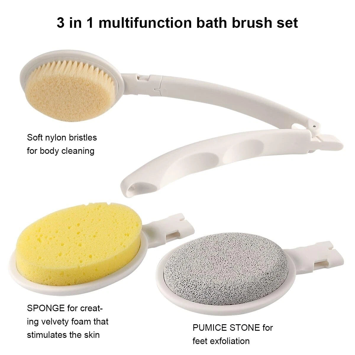 Lfj 19" Long Handle Shower Sponge Brush Set, 3 In 1 Body Brush, Bath S
