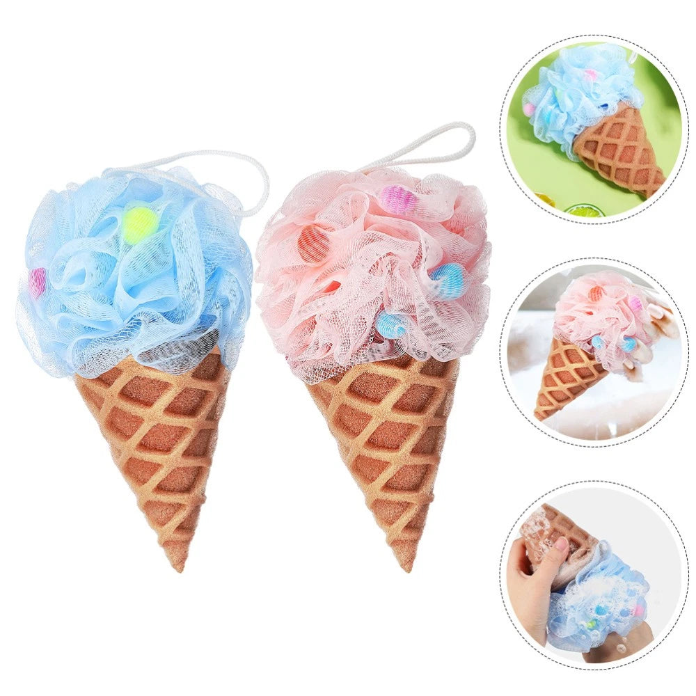 2 Pcs Cartoon Ice Cream Shower Ball Loofah Bath Brush Dad Body Scrubber Back