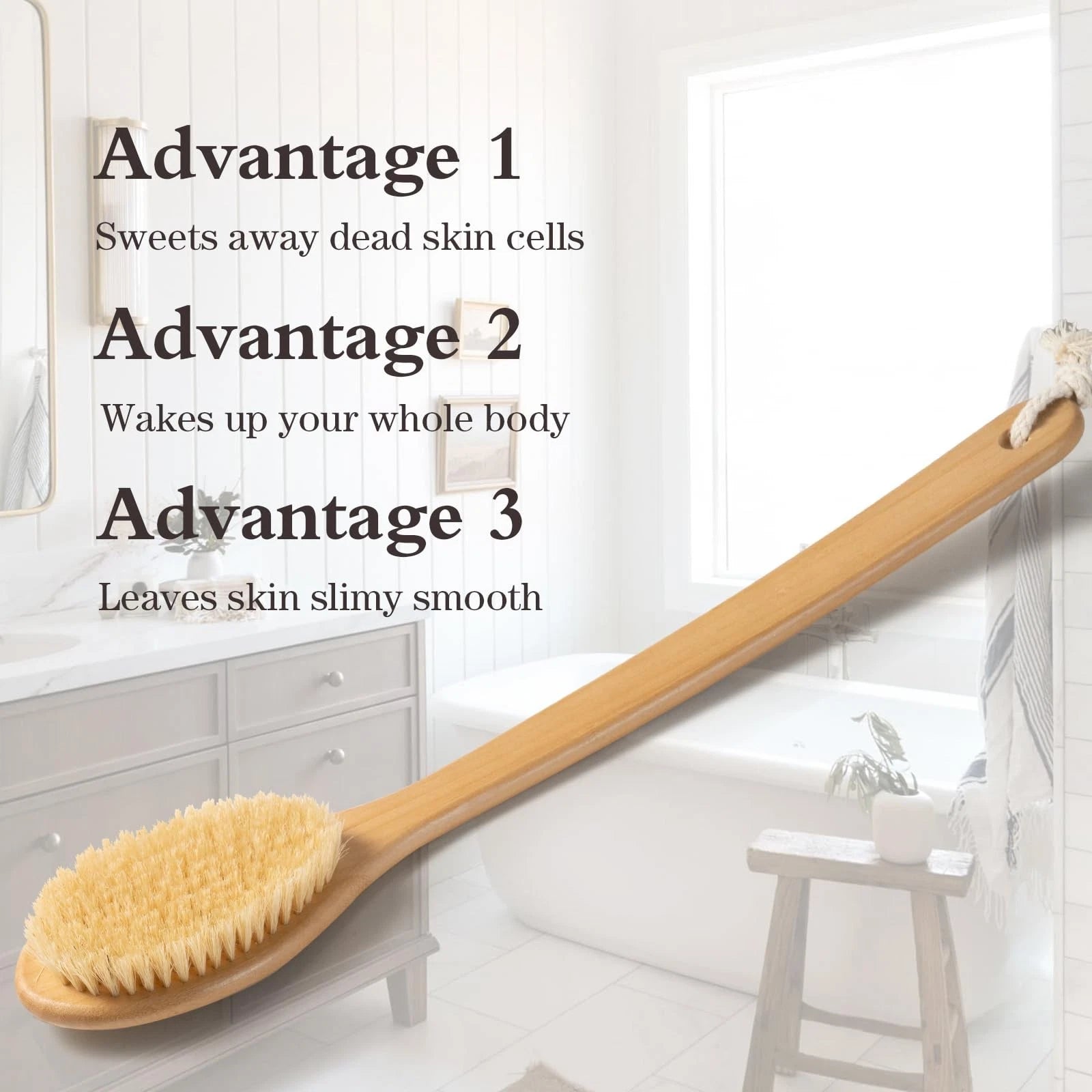 Bamboo Long Handle Back Scrubber BrushDry Body Scrubber for Dry Skin Blood Ci...
