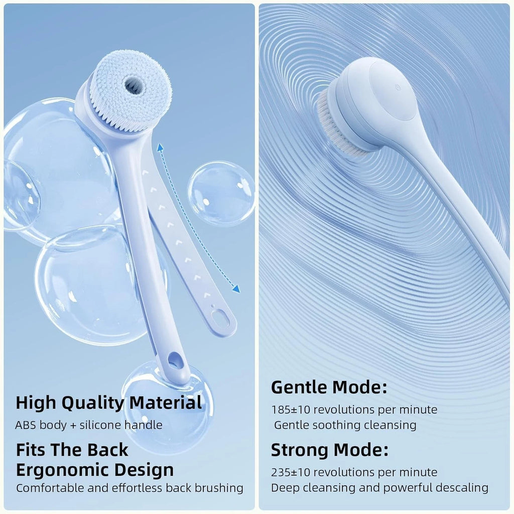 Electric Body Brush Waterproof Rechargeable Dual Handle Bath Scrubber with 3 ...