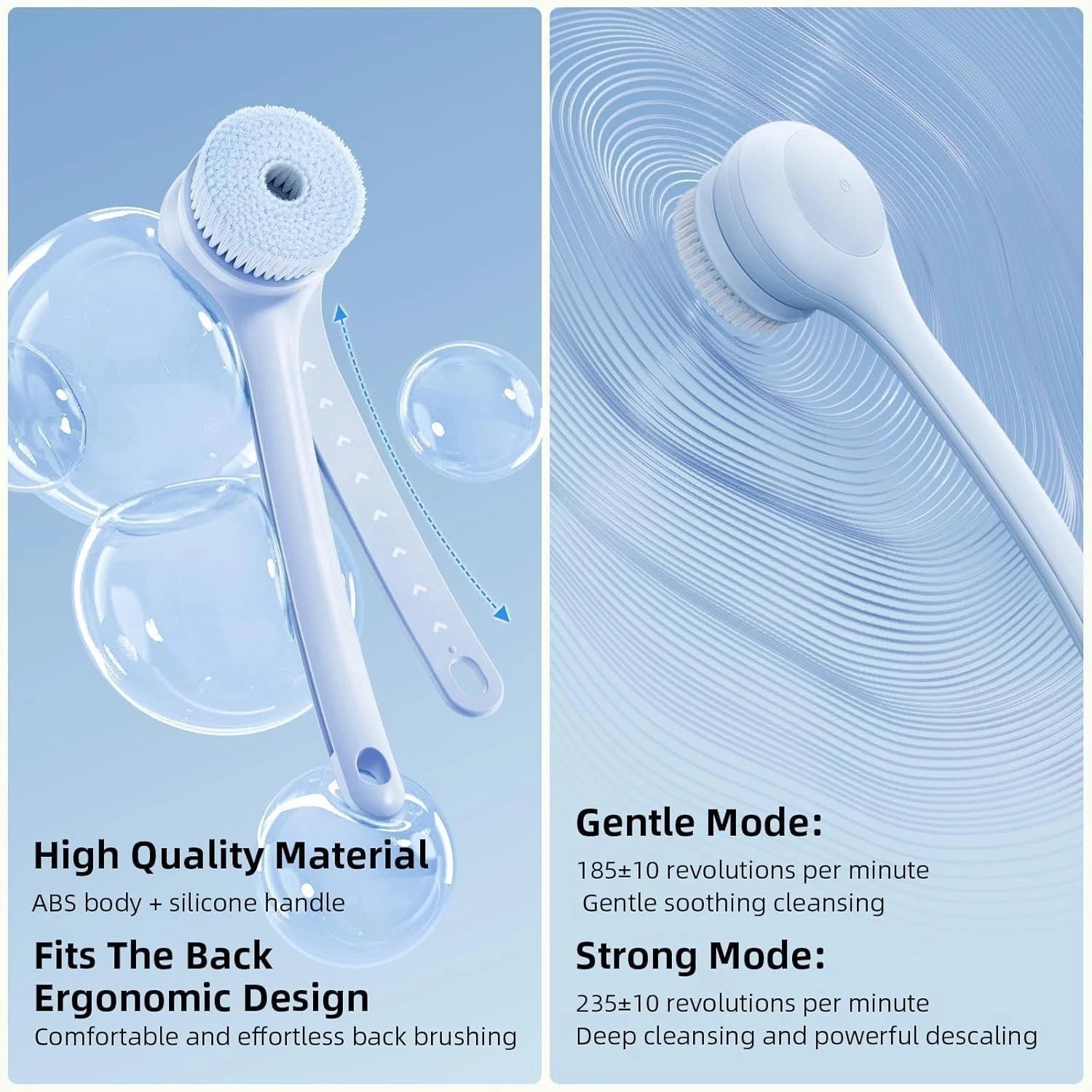 Electric Body Brush Waterproof Rechargeable Dual Handle Bath Scrubber with 3 ...