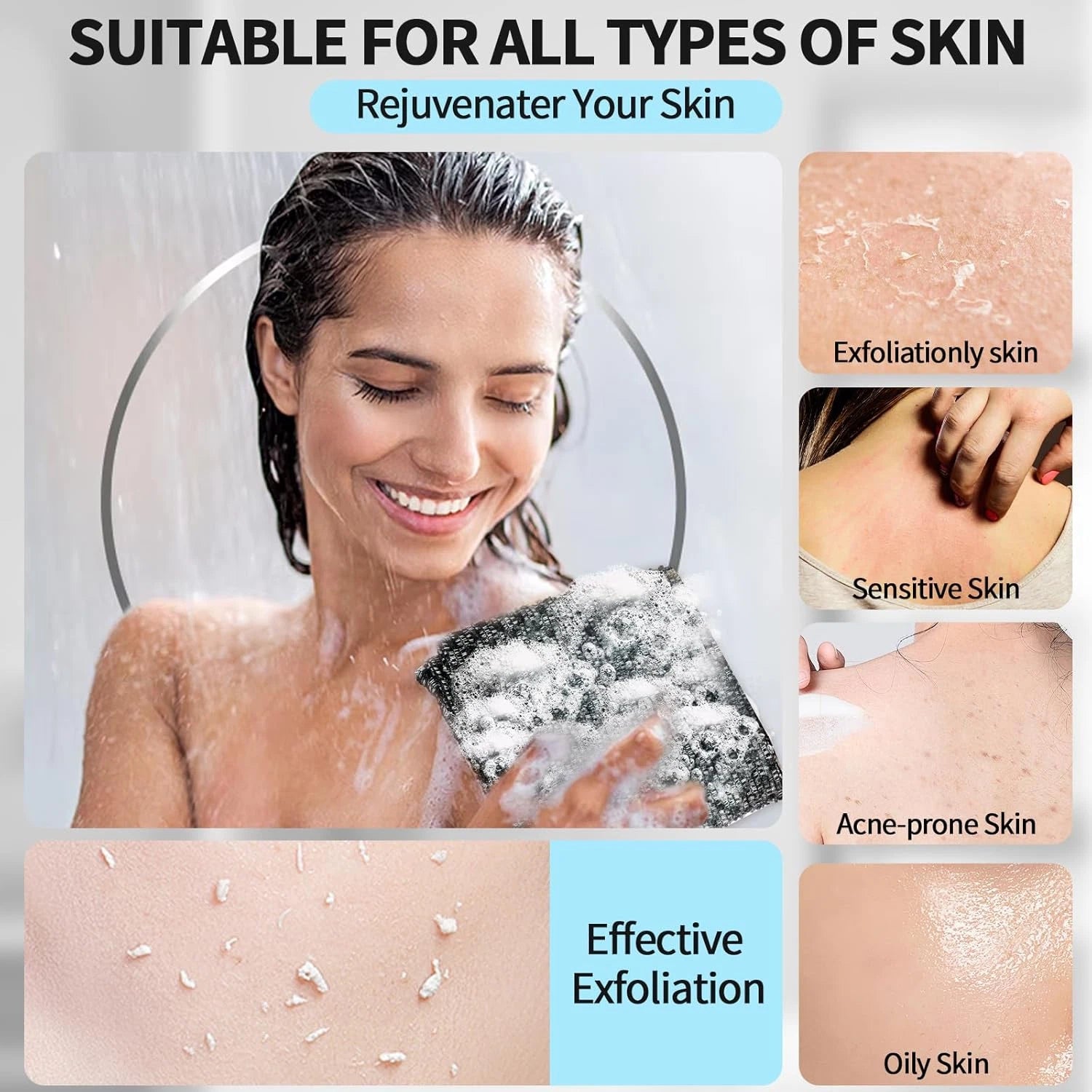 Exfoliating Washcloth Shower Towels, Premium Japanese Exfoliating Body Scrubber,