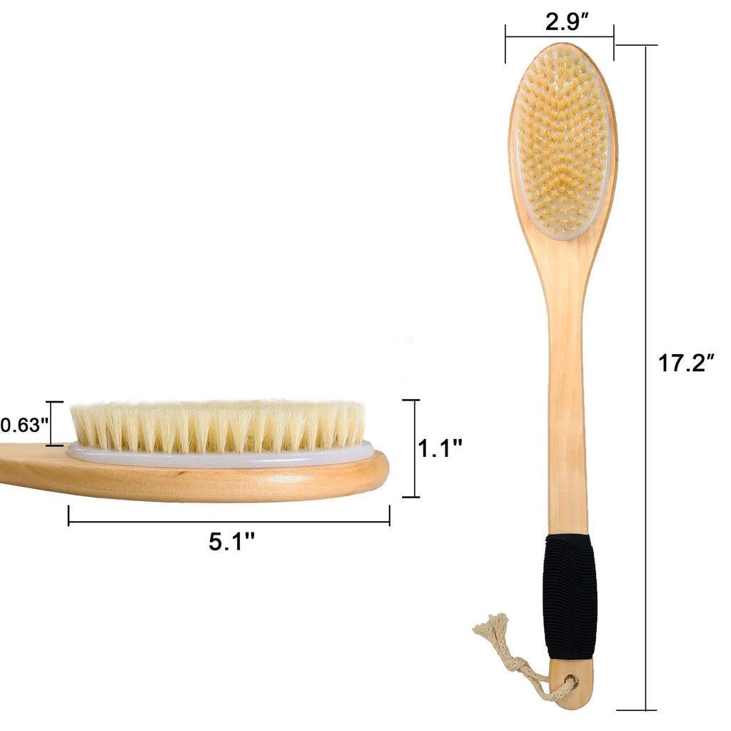 Bath Brush Wooden Curved Long Handle Antiskid Shower for Exfoliating Natural
