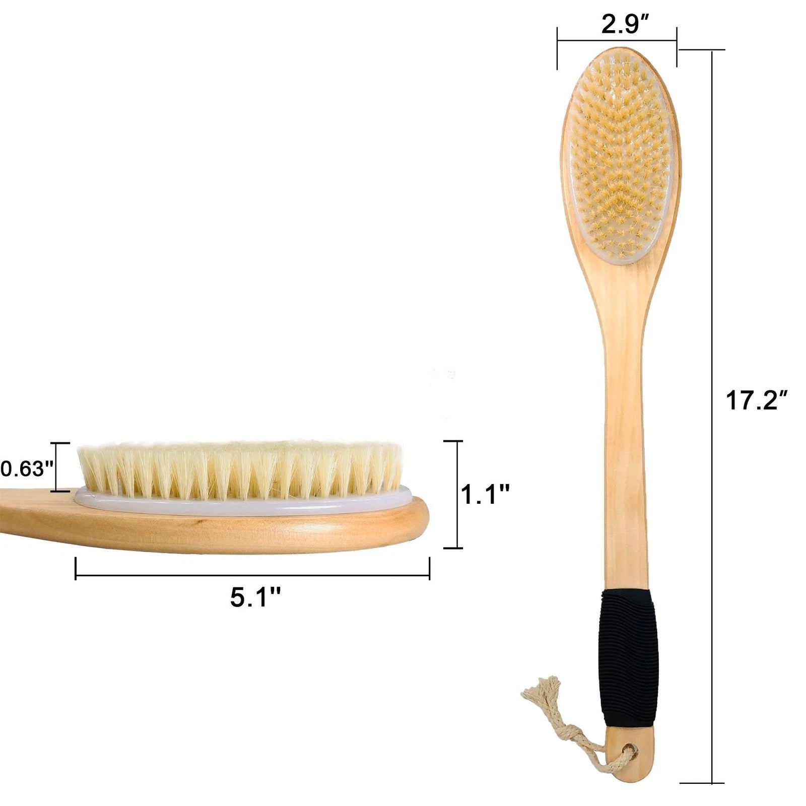 Bath Brush Wooden Curved Long Handle Antiskid Shower for Exfoliating Natural