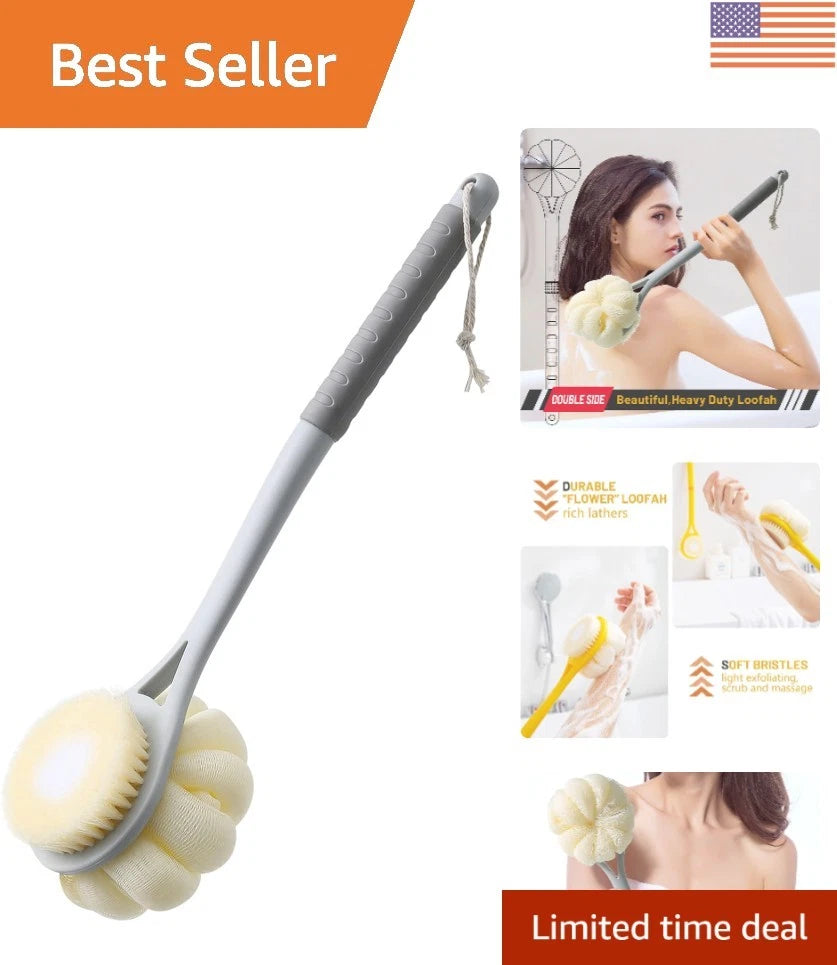 14-Inch  Shower Brush with Loofah and Soft Bristles for All Skin Types