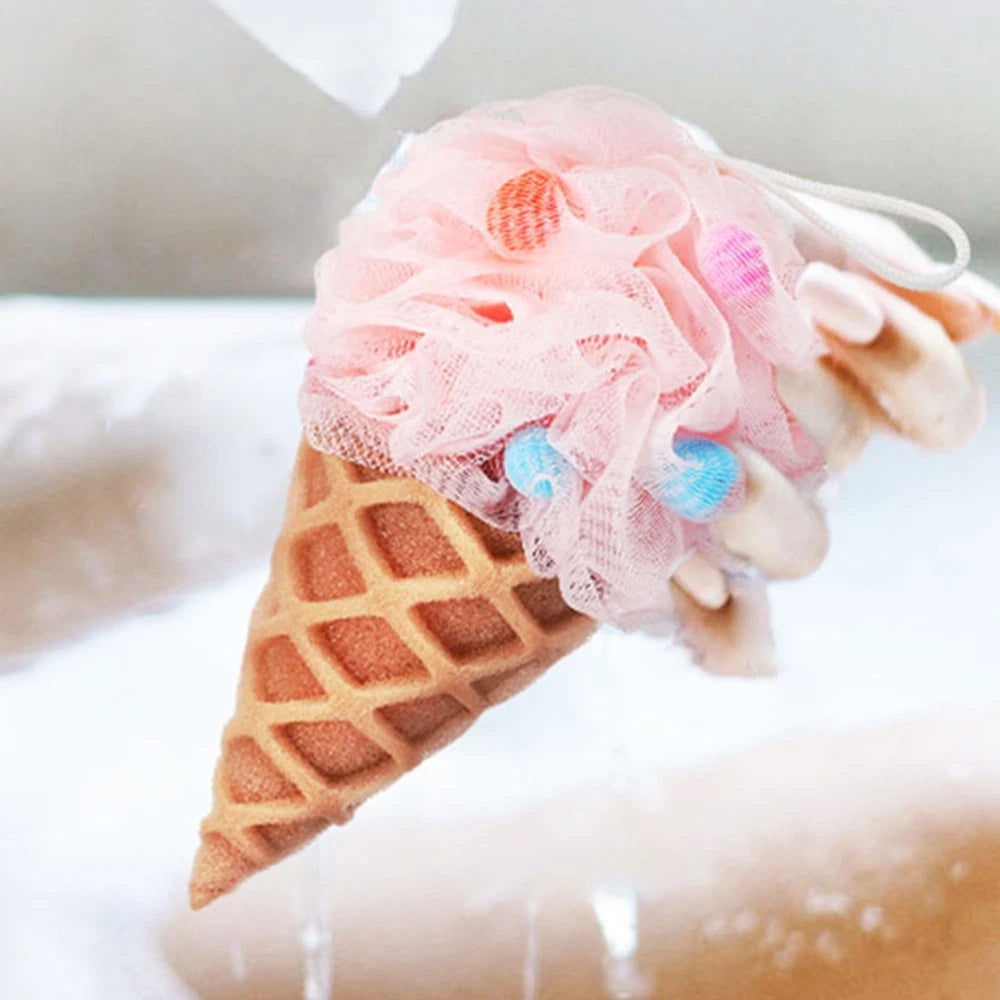 2 Pcs Cartoon Ice Cream Shower Ball Loofah Bath Brush Dad Body Scrubber Back