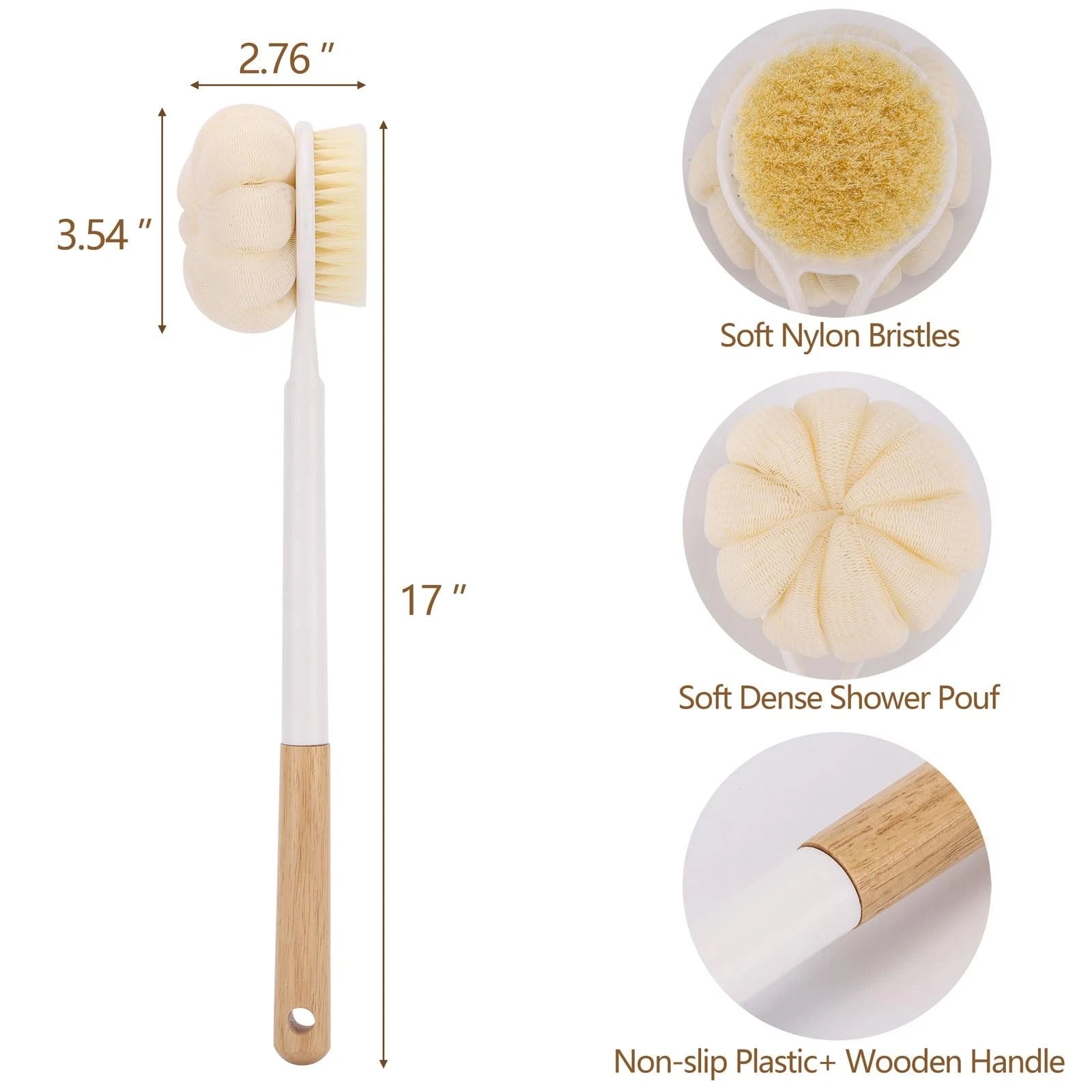 Bath Sponge Back Brush Long Handle For Shower 17 Inch Double Sided Exfoliating B