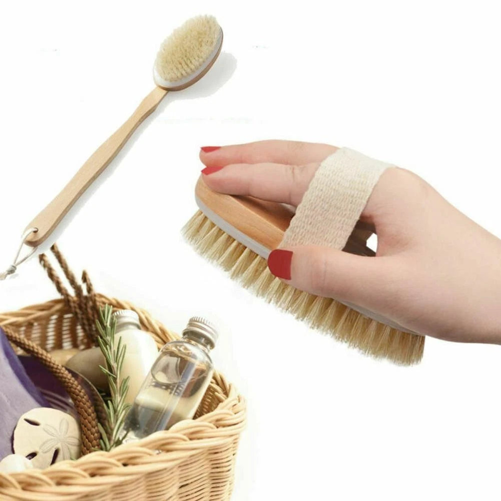 Durable Natural Long-Handled Bath Shower Body Back Dry Skin Spa Scrubber Brush C