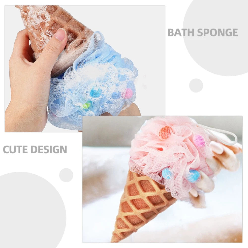 2 Pcs Cartoon Ice Cream Shower Ball Loofah Bath Brush Dad Body Scrubber Back