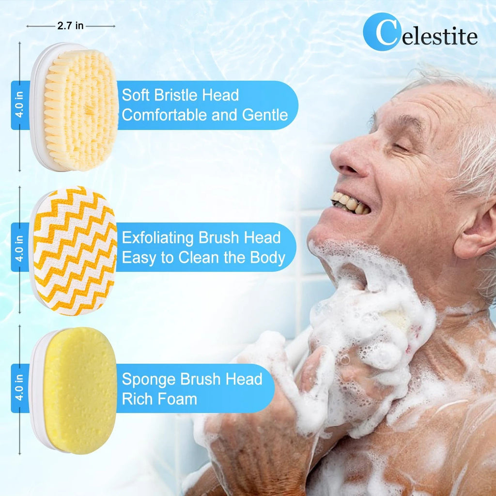 Celestite 20” Long Handle Shower Brush for Body, Back Scrubber for Shower with 3