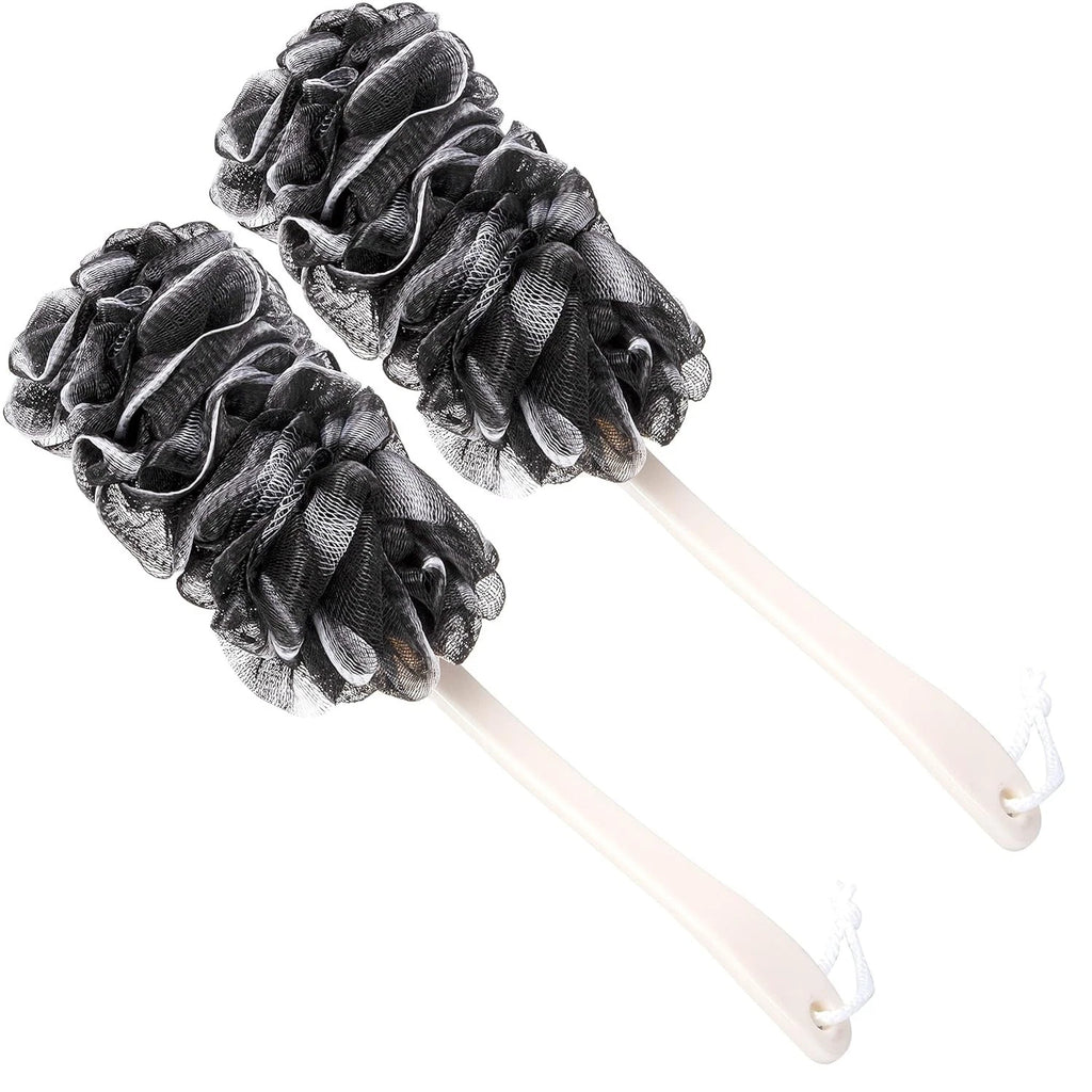 Dual-Pack Long Handle Back Scrubber - Soft Nylon Mesh Bath Brush for Men & Women