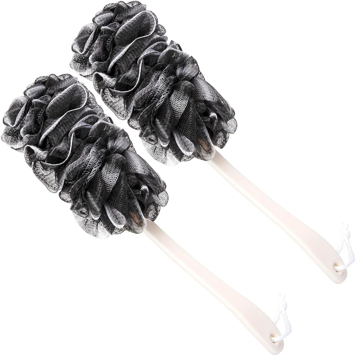 Dual-Pack Long Handle Back Scrubber - Soft Nylon Mesh Bath Brush for Men & Women