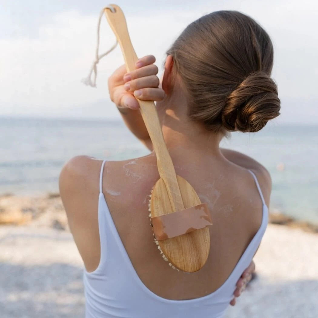 Croll & Denecke Long Handle Beech Wood Bath Brush with Removable Head