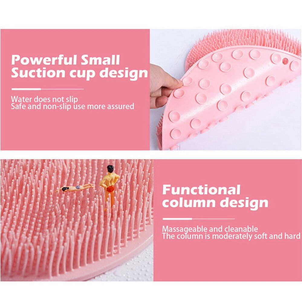 Silicone Wall Mounted Back Scrubber Bath Massage Cushion Brush with Suction Cups