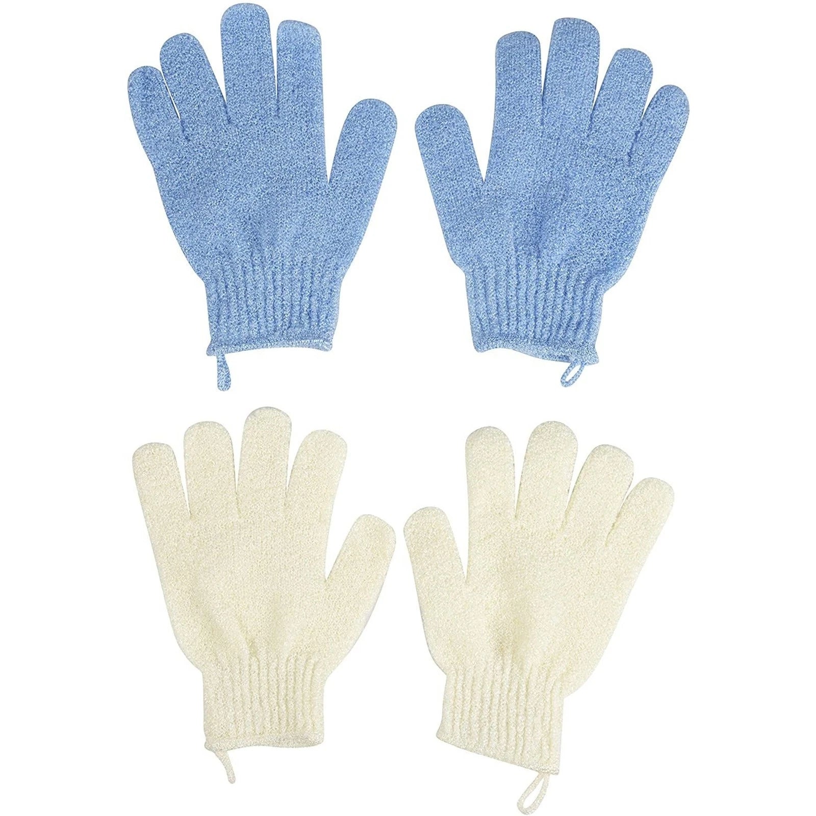 6 Pair Exfoliating Shower Gloves with Hanging Loop for Bath Body Scrub, Spa