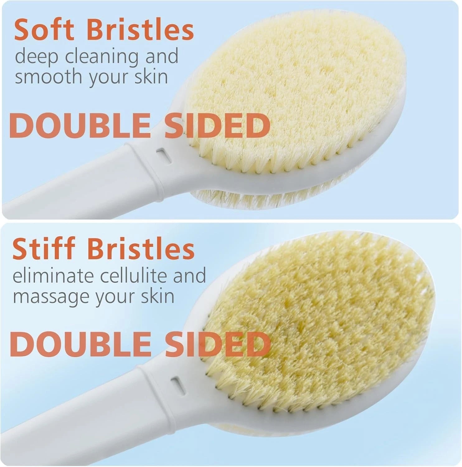 Shower Brush with Soft and Stiff Bristles,20.5" Extra Long Handle Dual-Sided ...