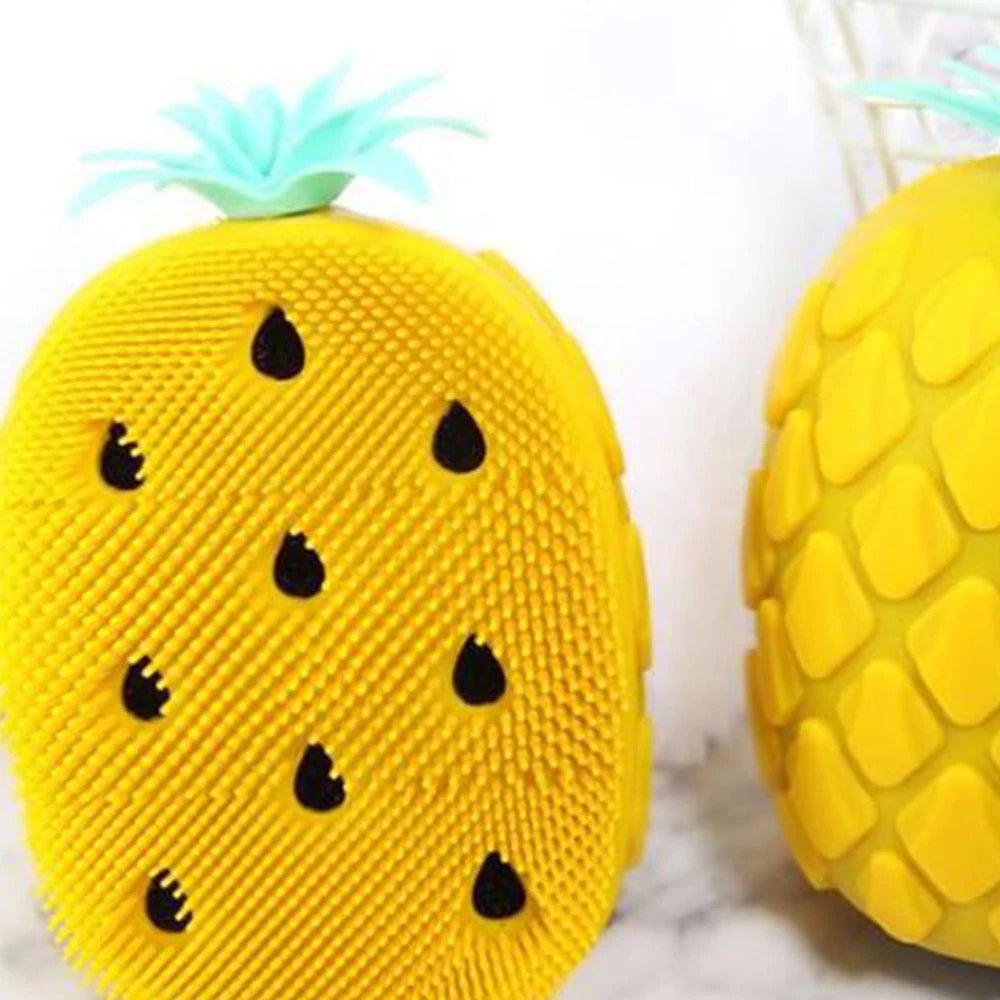 2 pcs Silicone Bath Brush Cartoon Pineapple Shape Body Shower Brush Body