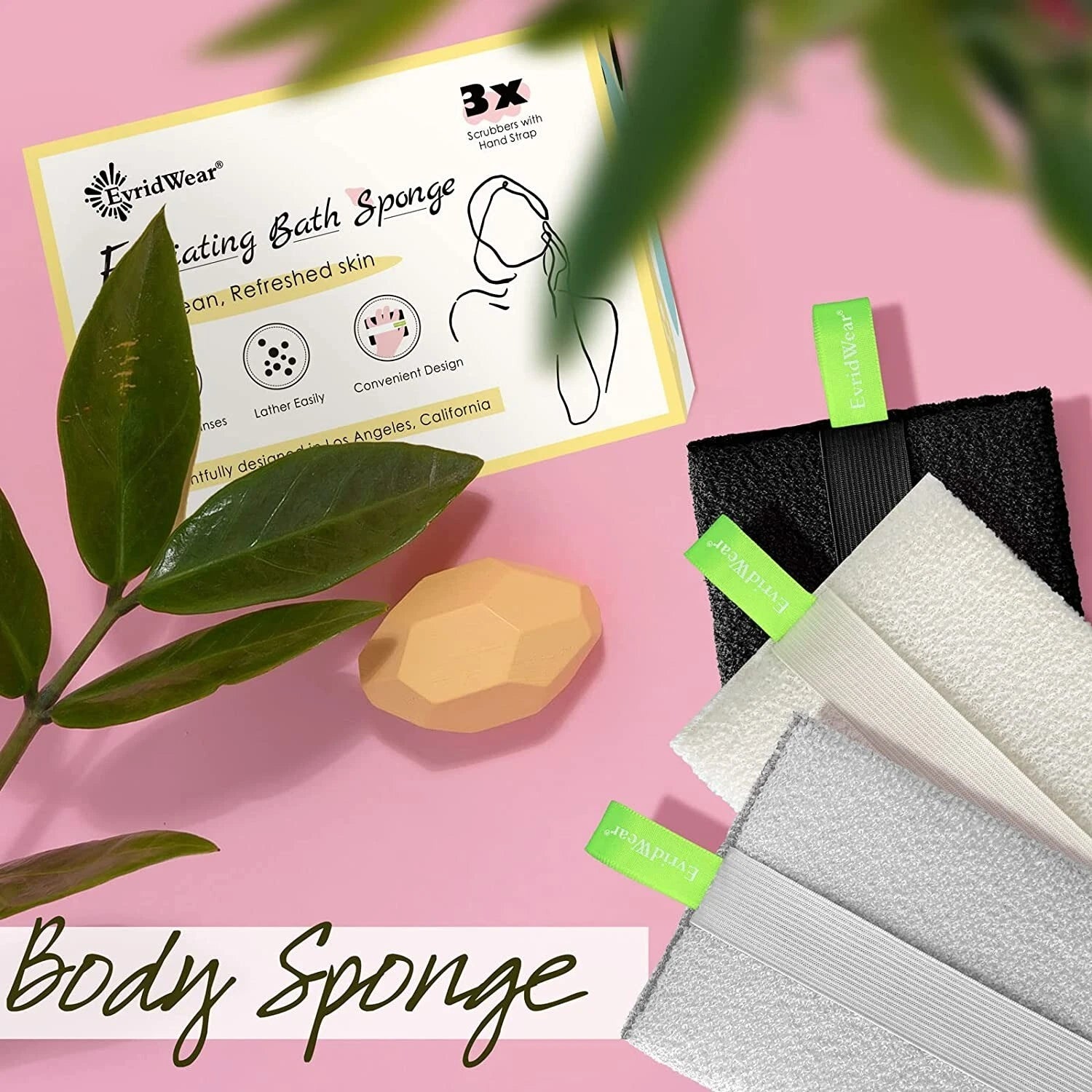 EvridWear Exfoliating Bath Sponge, Daily Skincare Body Scrubbers 3 Value Pack
