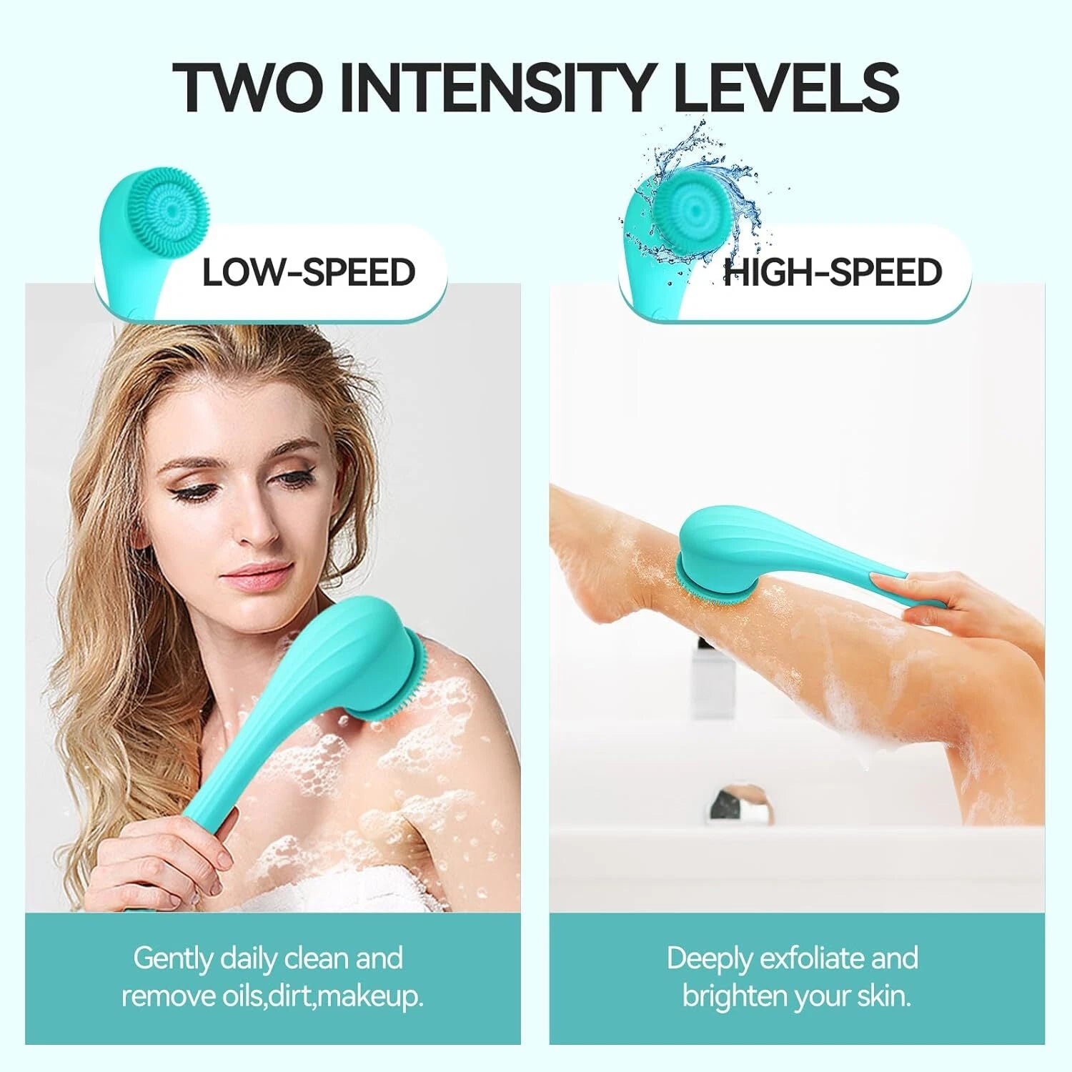 Electric Bath Brush, 3-in-1 Rechargeable Body Shower Brush with Long Handle