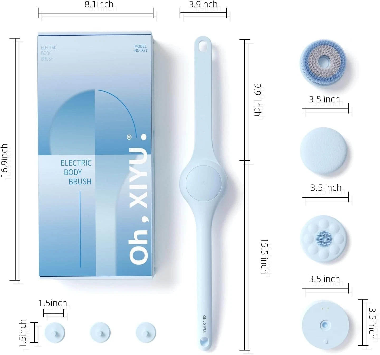 Electric Body Brush Waterproof Rechargeable Dual Handle Bath Scrubber with 3 ...