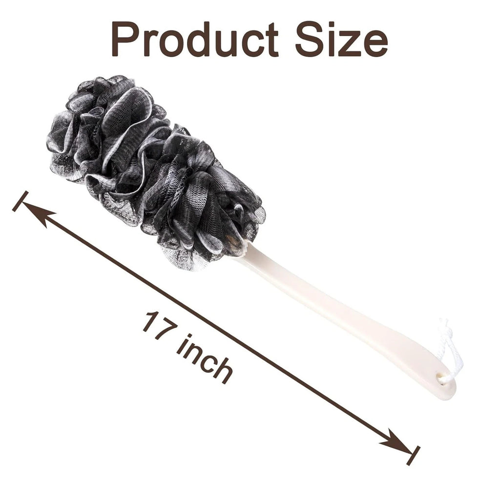 Dual-Pack Long Handle Back Scrubber - Soft Nylon Mesh Bath Brush for Men & Women