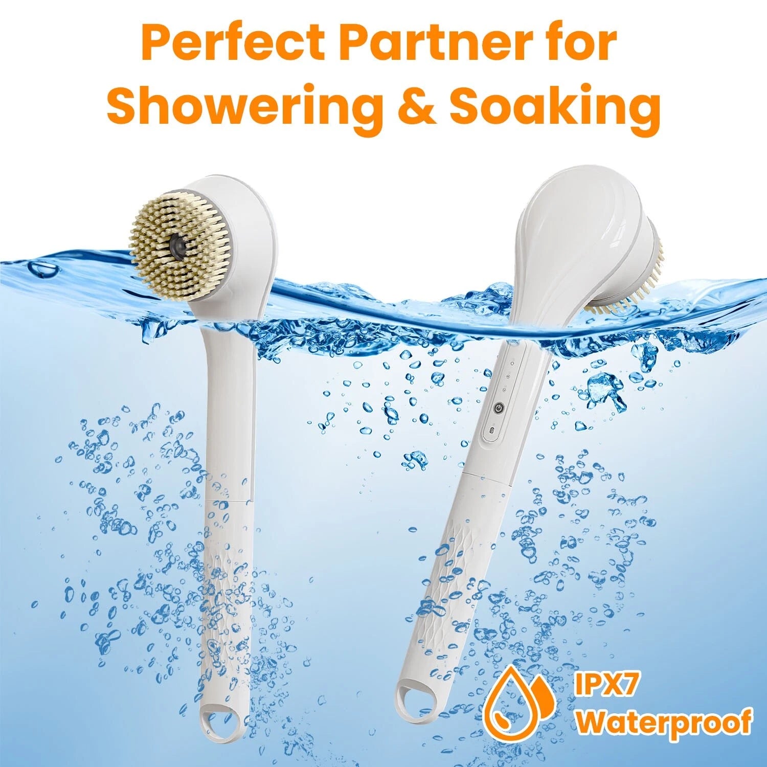Electric Body Brush Sponge Brush Shower Back Scrubber Long Handle Waterproof