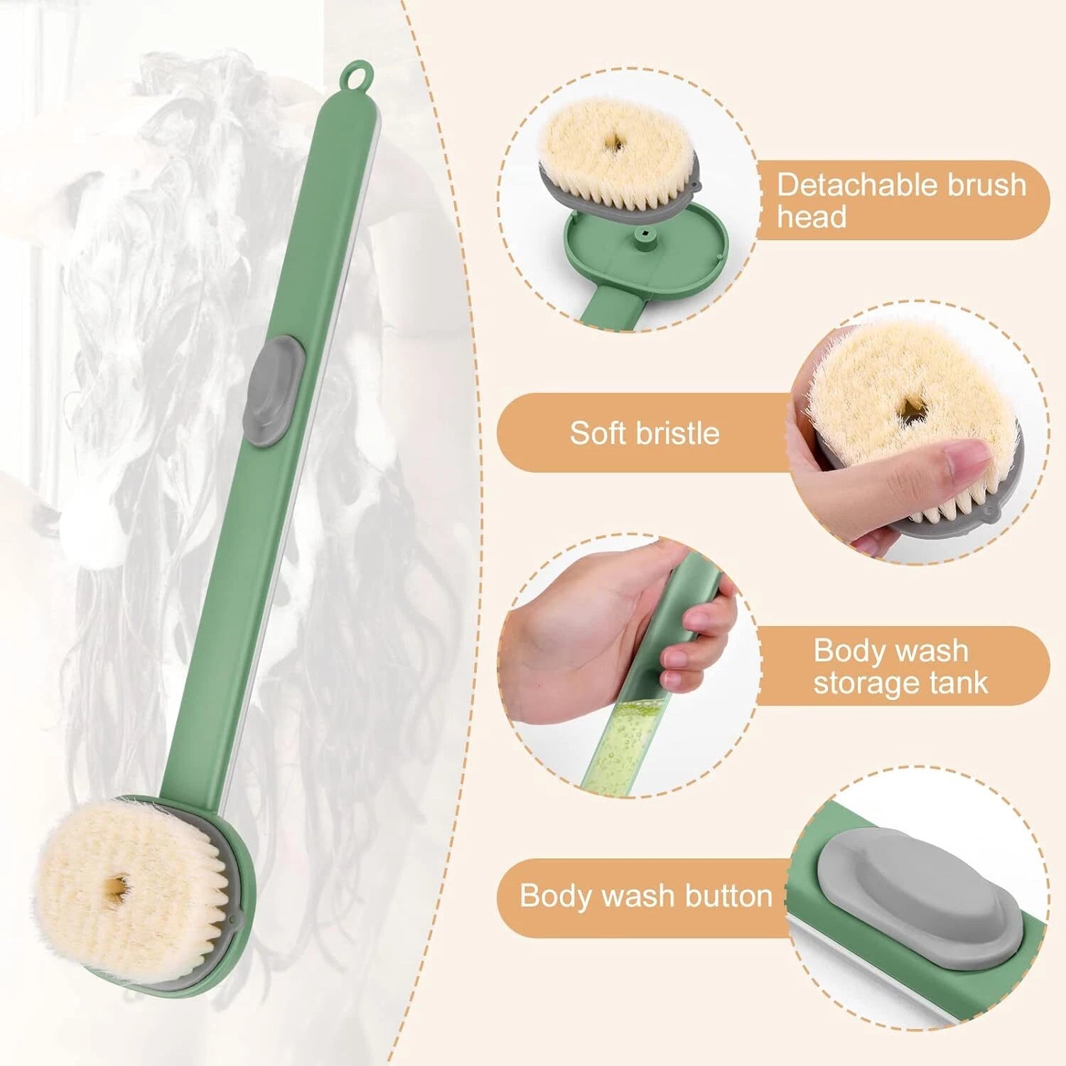 2 Pack Cepillo para el cuerpo de baño con mango largo Exfoliante para la espalda