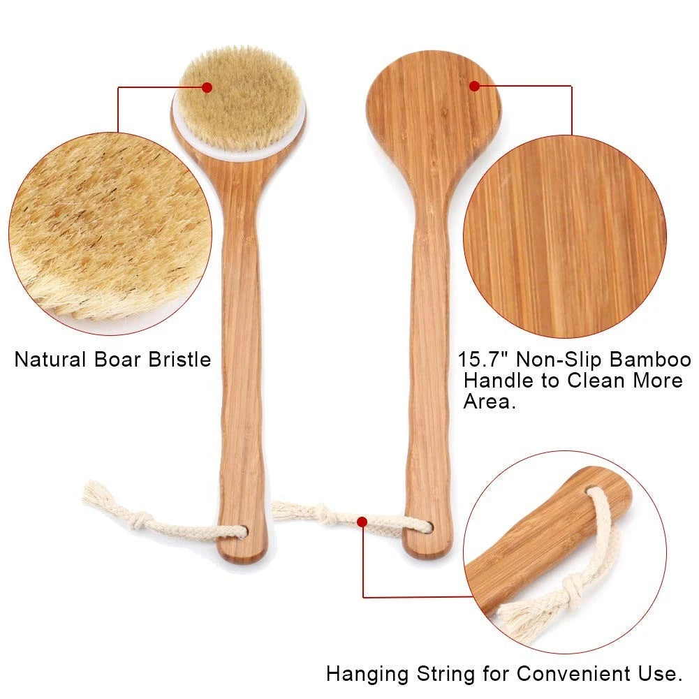 Luxury Bamboo Shower Brush with Natural Bristles - Exfoliate and Detoxify Skin