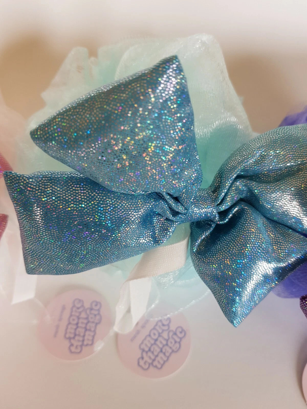 Lot of 3 More Than Magic Sparkling Bow Mesh Sponge in Pink, Blue, & Purple New