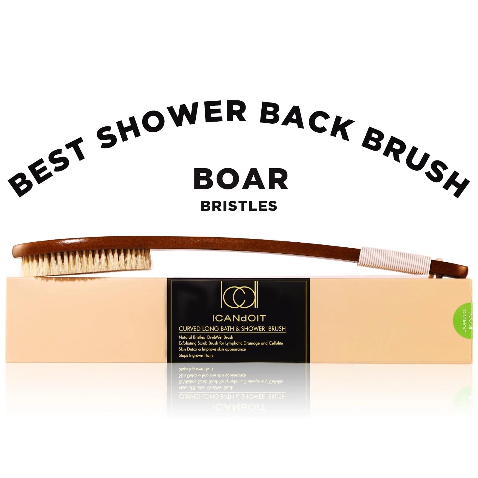 -17.71Inch Natural Boar Bristles Anti-Slip Curved Long Handle Bath Brush,Bent...