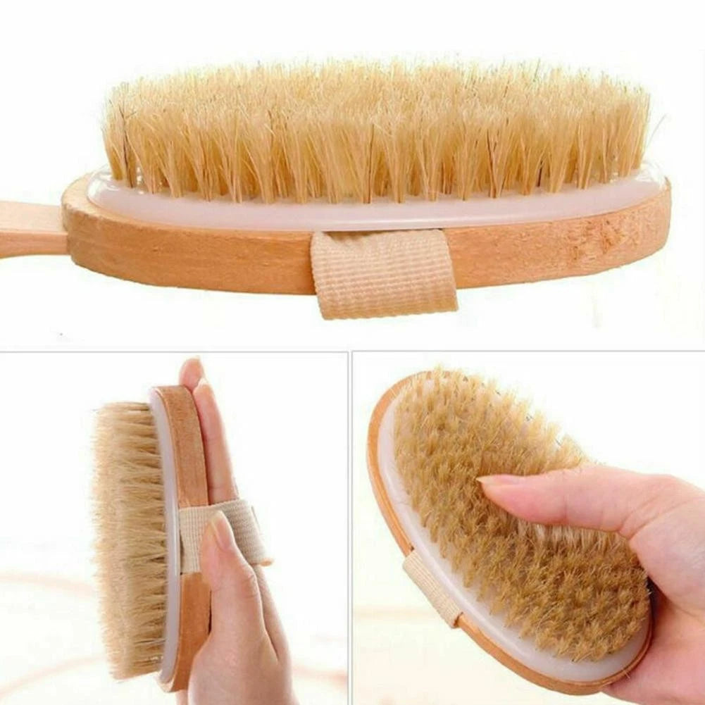 Durable Natural Long-Handled Bath Shower Body Back Dry Skin Spa Scrubber Brush C