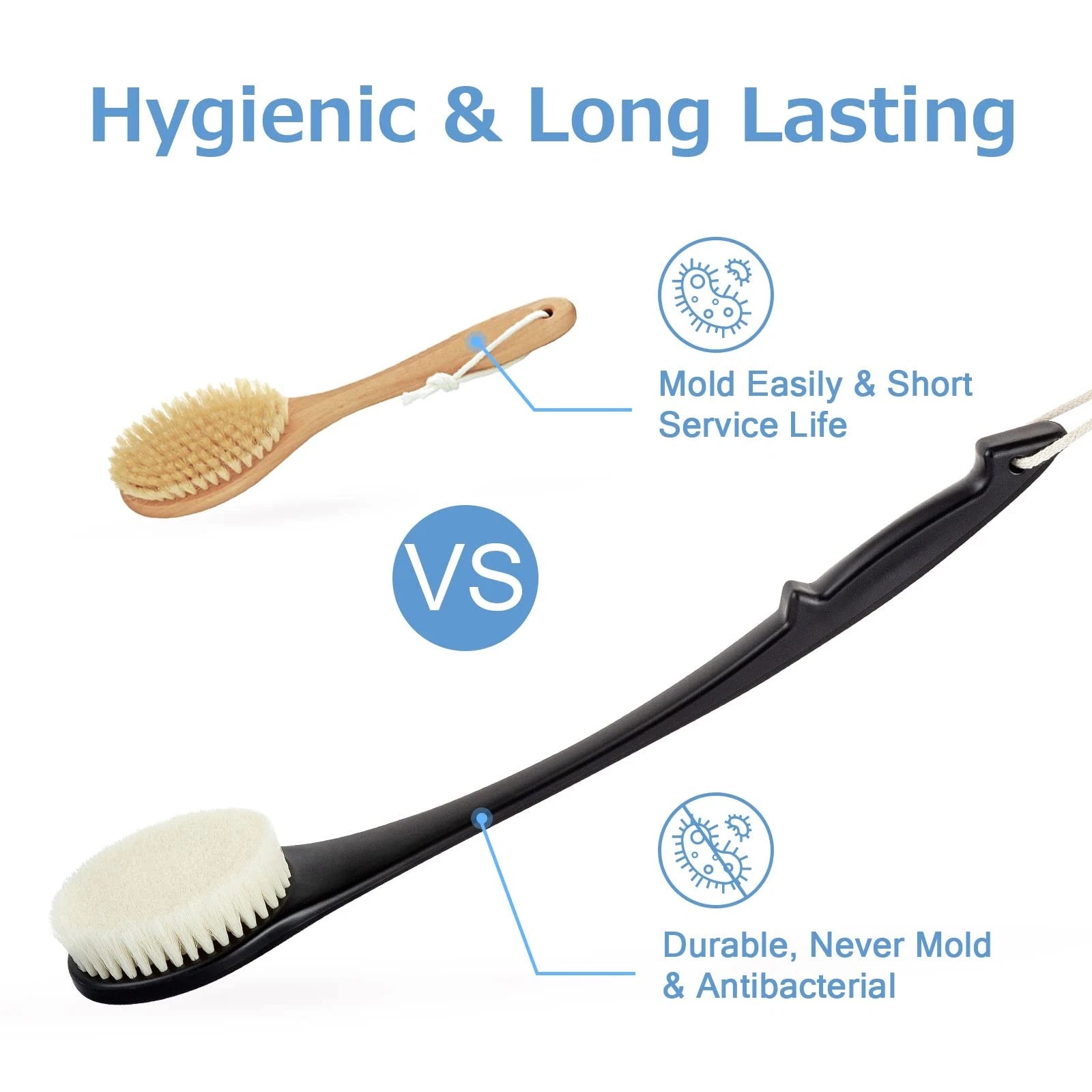 17Inch Long Handle Body Back Scrubber Shower Brush for Deep Cleaning Exfoliation