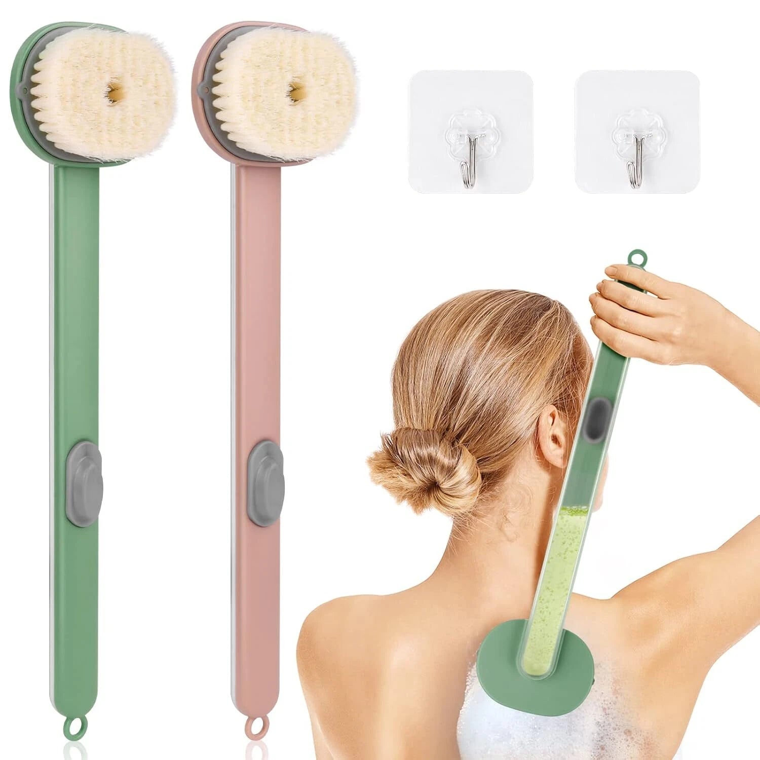 2 Pack Cepillo para el cuerpo de baño con mango largo Exfoliante para la espalda