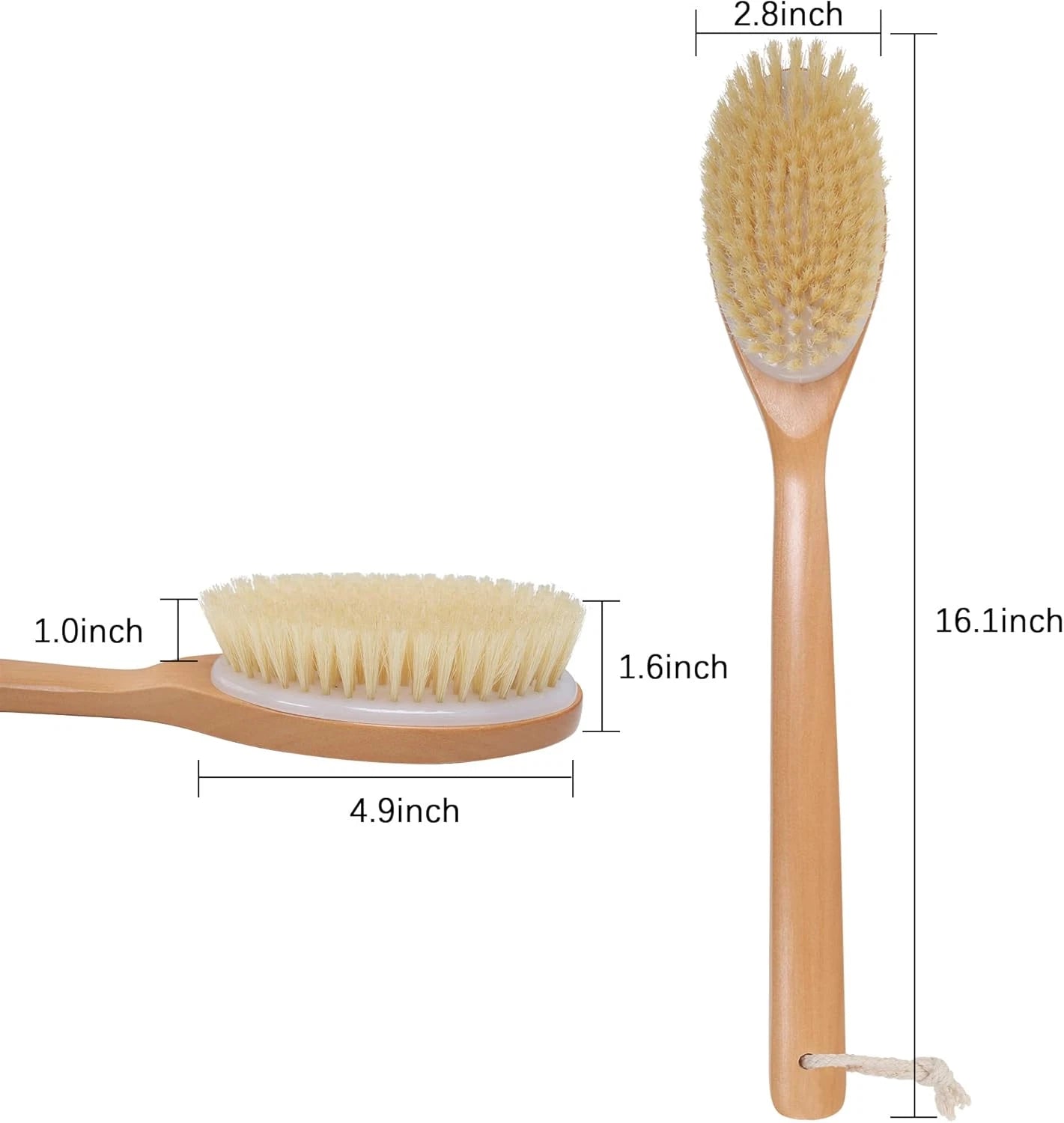 Bath Brushes with Soft and Natural Bristles Antiskid Wooden Long Handle Showe...