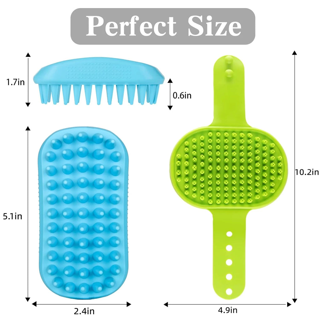 2PCS Dog Bath Brush Set | Adjustable Handle Dog Scrubber for Shampooing