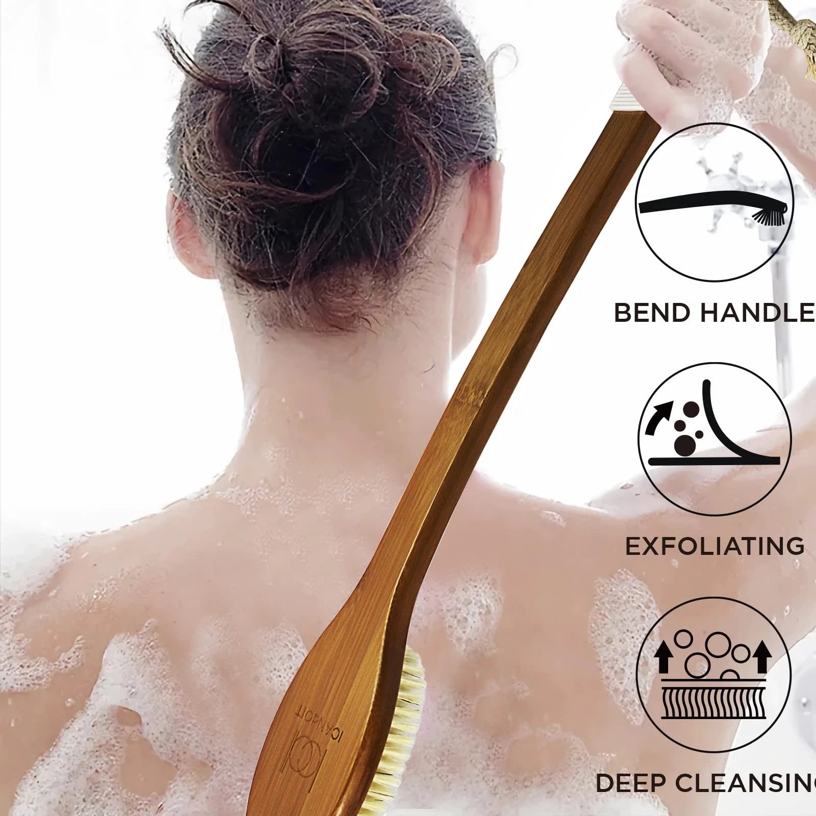 -17.71Inch Natural Boar Bristles Anti-Slip Curved Long Handle Bath Brush,Bent...