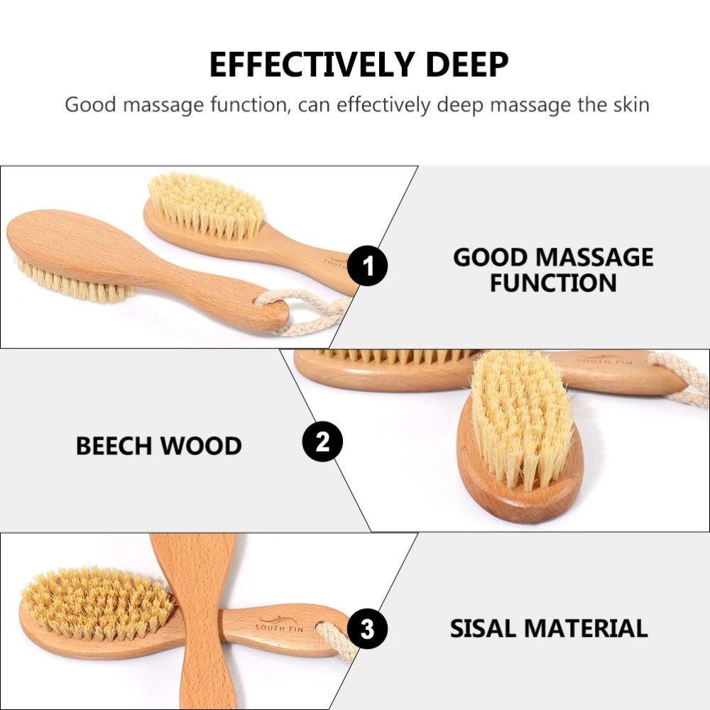 Bathing Brush with Handle Beech Sisal Material for Body Skin Exfoliation