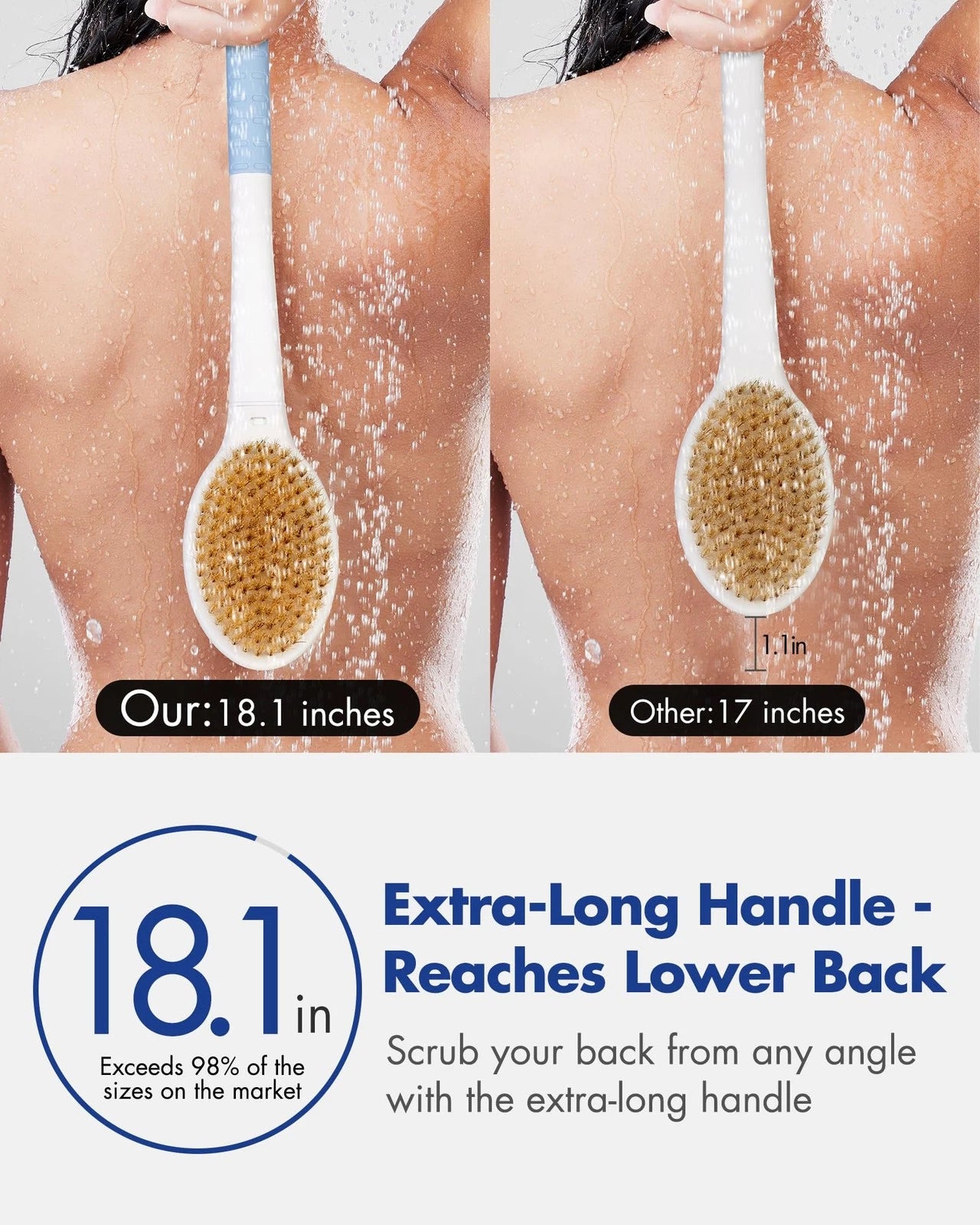 Back Scrubber Body Shower Brush with Long Handle Wet or Dry Exfoliator Brush