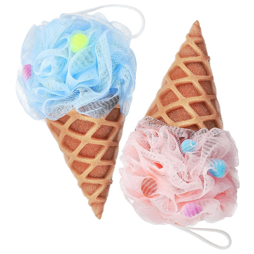 2 Pcs Cartoon Ice Cream Shower Ball Loofah Bath Brush Dad Body Scrubber Back