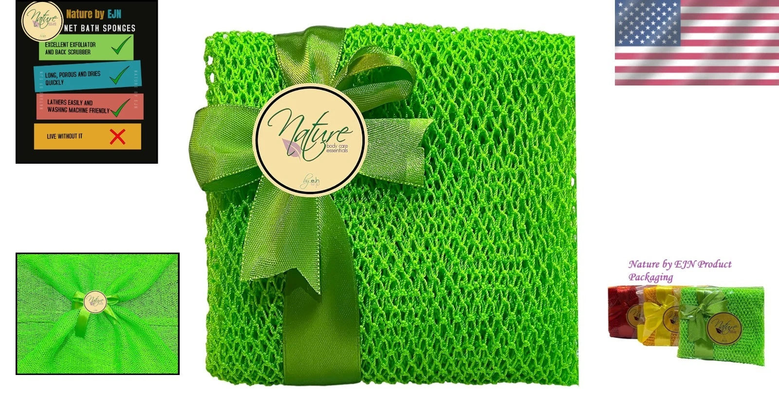 Ghana N1 Exfoliating Net Bath Sponge - 49" Ultra-Porous Chartreuse Green