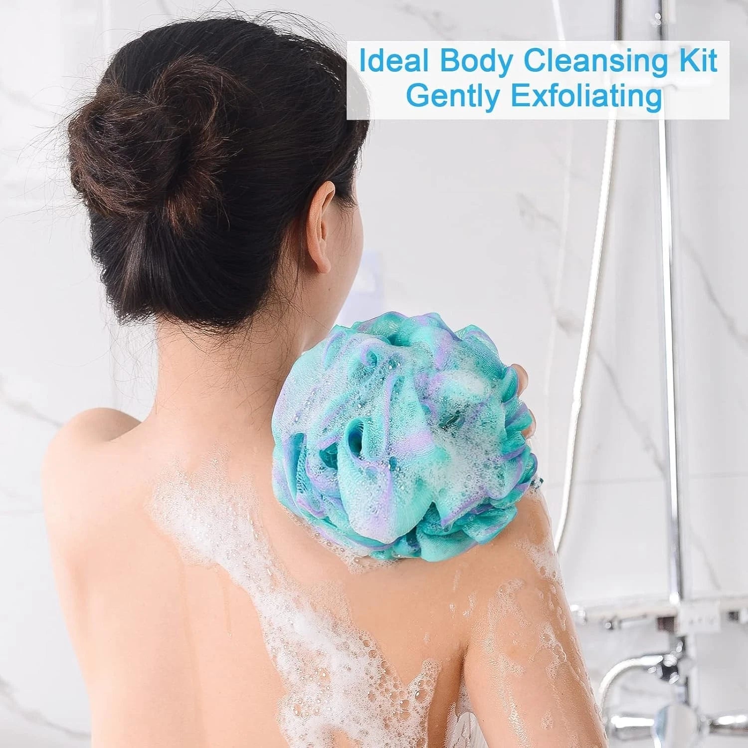 Luxury Exfoliating Loofah Sponge Set of 4 - Extra Large, Colorful Body Scrubbers