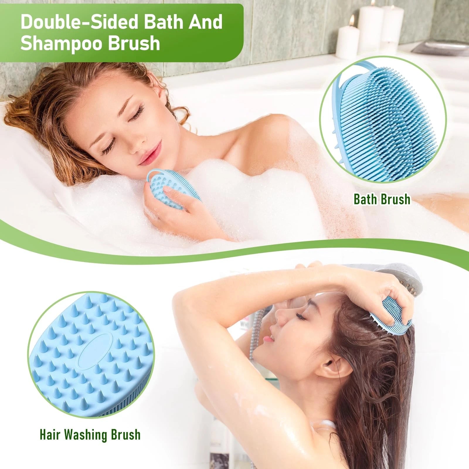 27.5” Back Bath Brush Long Handle for Shower and Silicone Body Scrubber, Show...