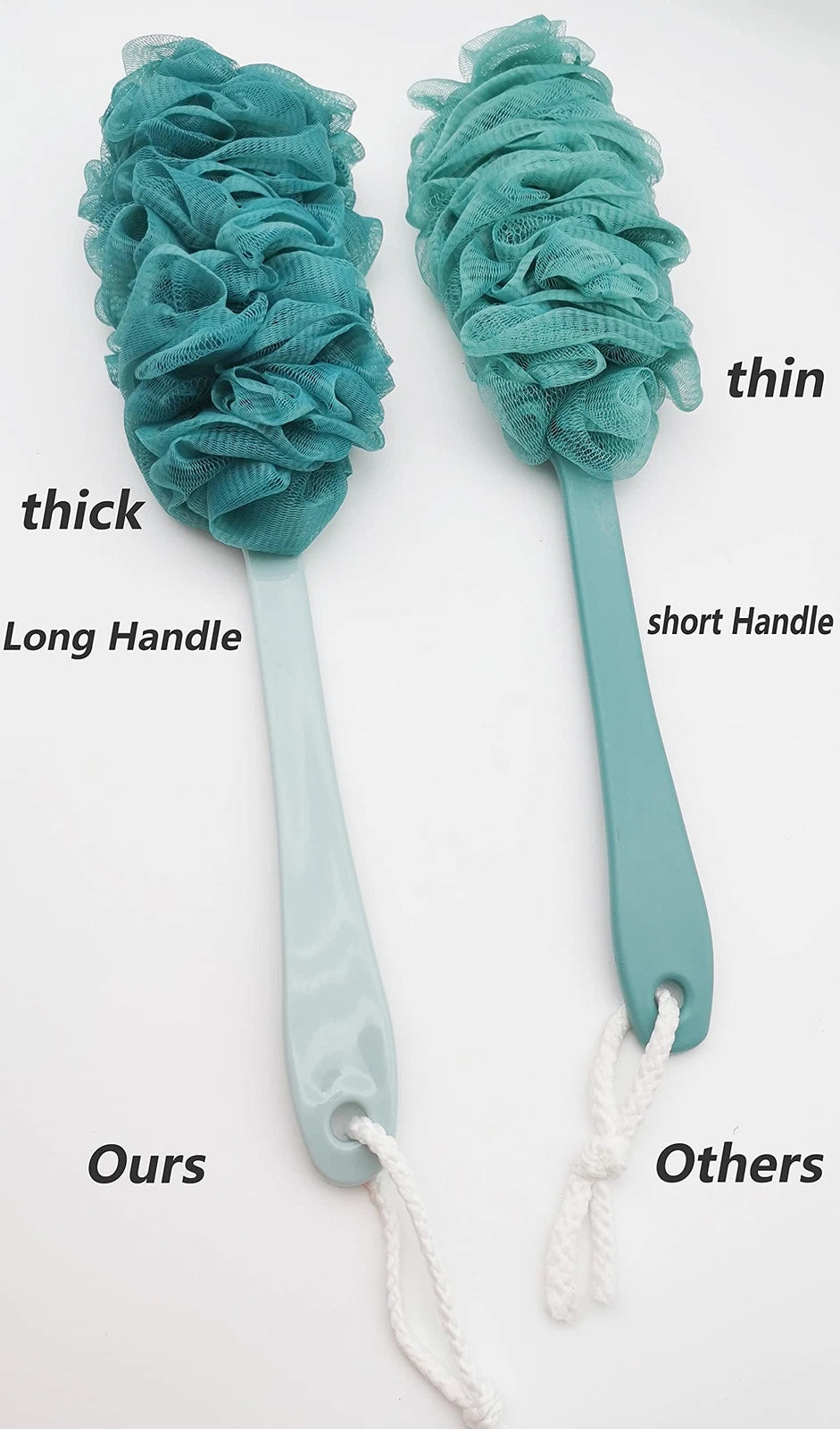 Back Scrubber for Shower Loofah Long Handle Bath Body Brush Soft Nylon Mesh S...