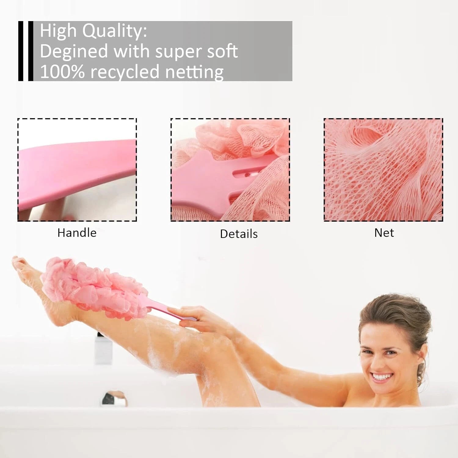 New Bath Loofah Sponge Brush Shower Long Handle Back Scrubber Bathing Accessorie