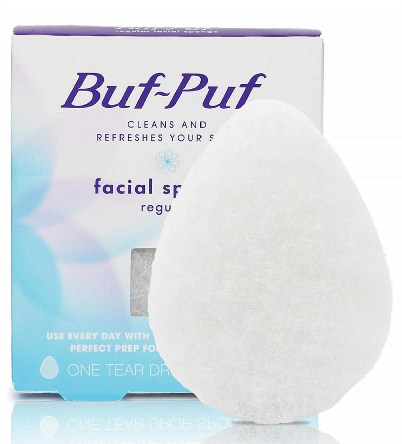 1 Count Buf-Puf Regular Facial Sponge, Dermatologist Developed, Reusable, White