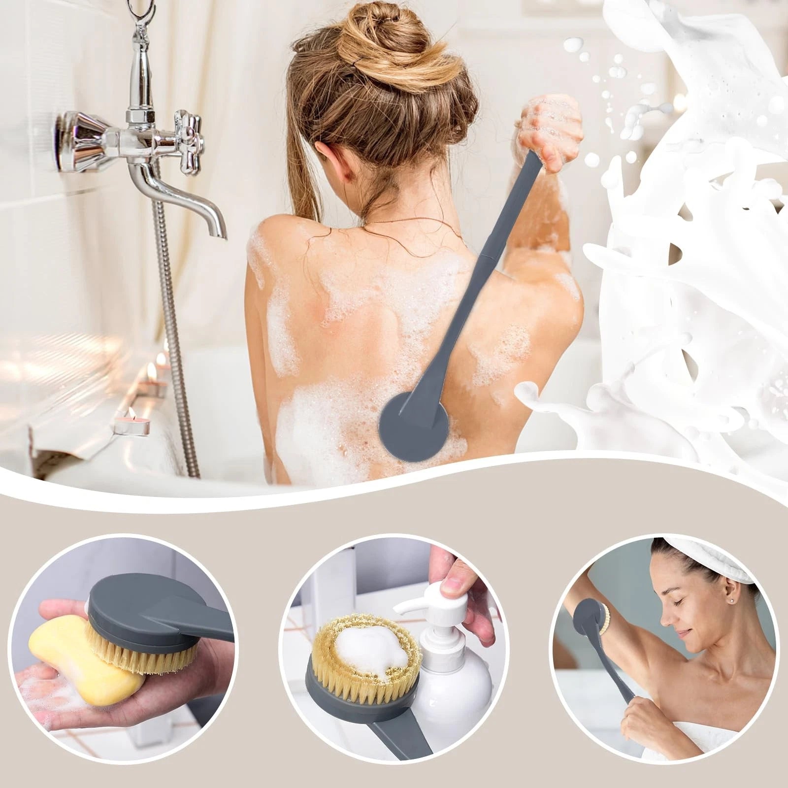 Back Scrubber for Shower20.5" Bath Brush Long Handle for Deep CleaningBack Br...