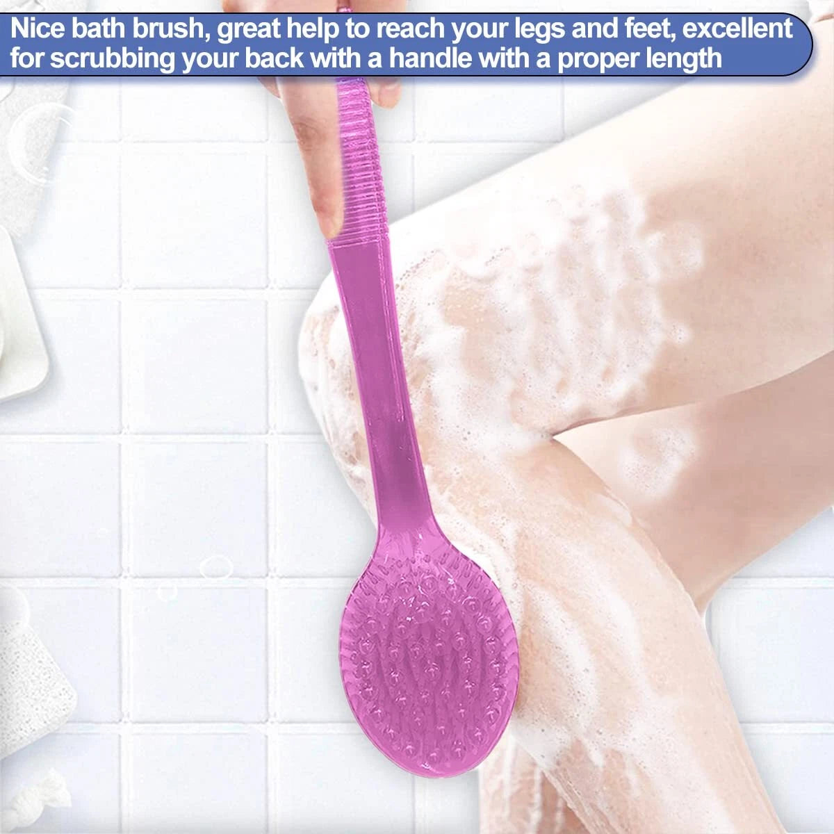 2× Long Handle Back Shower Exfoliating Bath Body Brush Scrubber Massager 14.2 in
