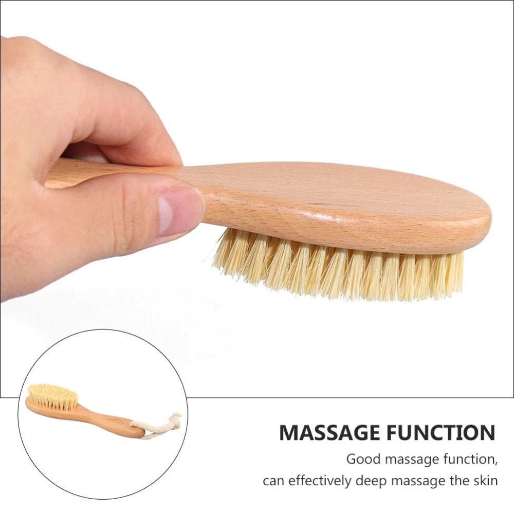 Bathing Brush with Handle Beech Sisal Material for Body Skin Exfoliation