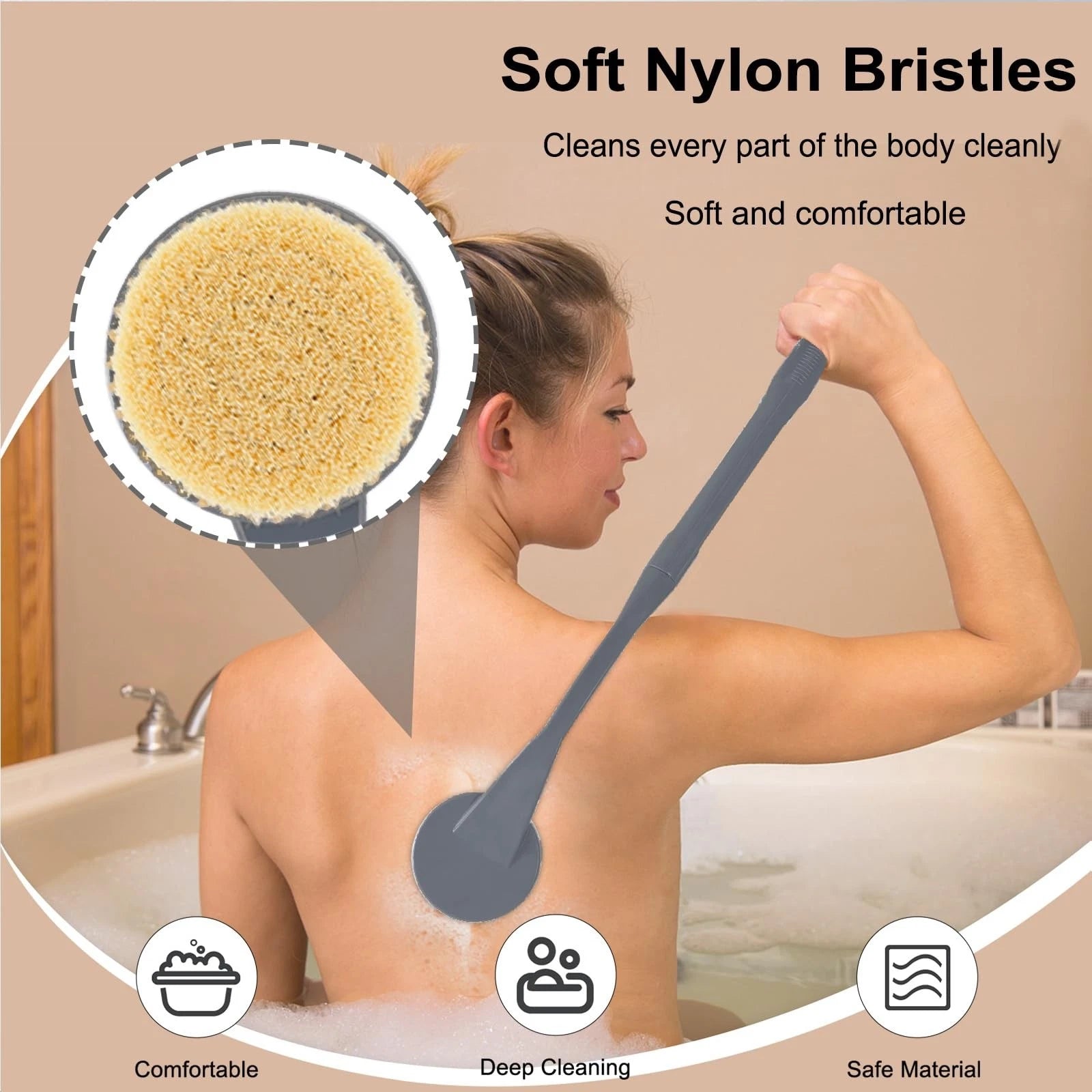 Back Scrubber for Shower20.5" Bath Brush Long Handle for Deep CleaningBack Br...