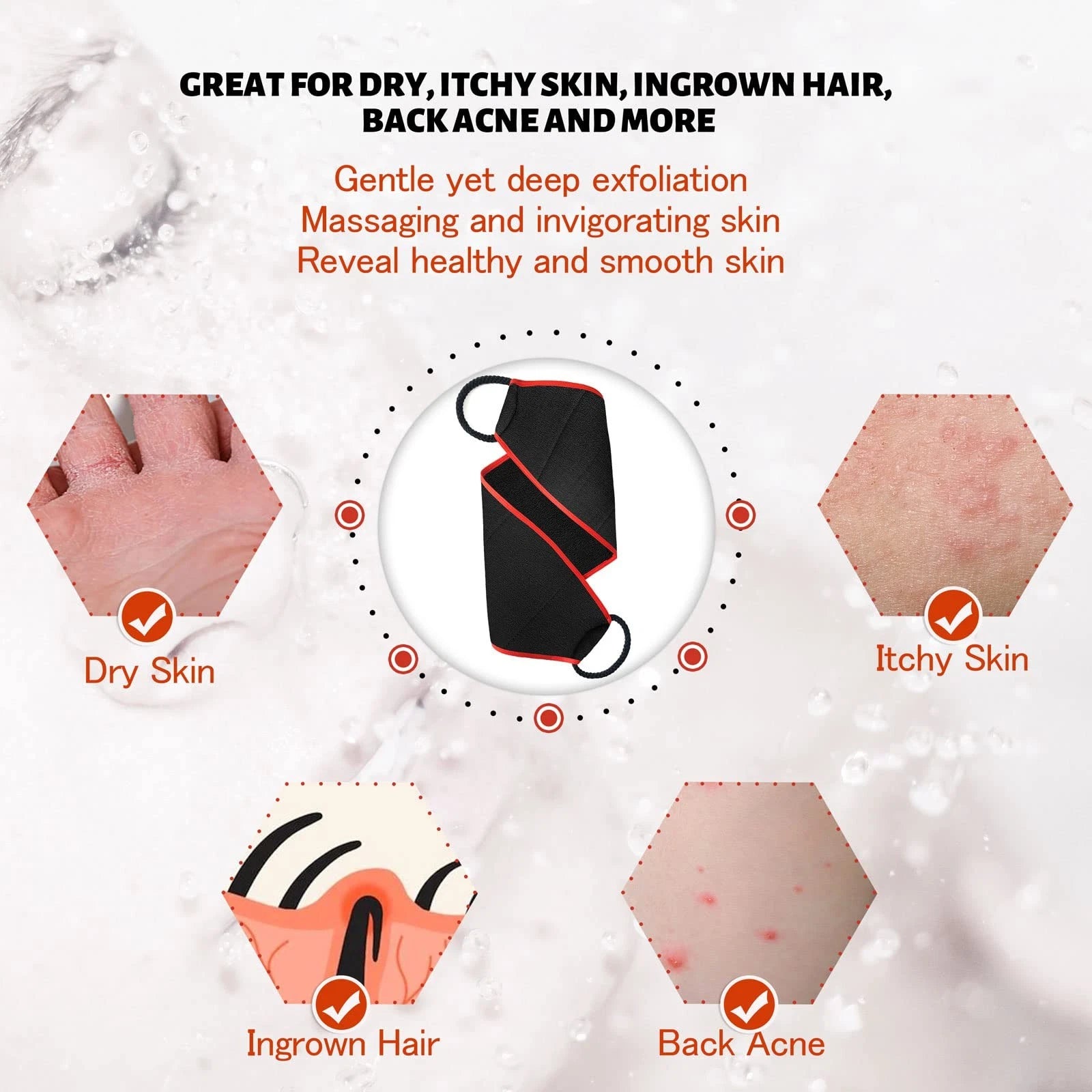 Exfoliating Body Scrubber with Handles Back Washer Back Scrubber for Shower B...